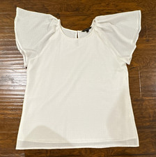 Banana Republic Women's L White Flutter Sleeve Round Neck Lined Blouse