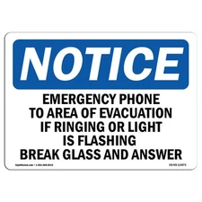 Emergency Phone To Area Of Evacuation If OSHA Notice Sign Metal Plastic Decal
