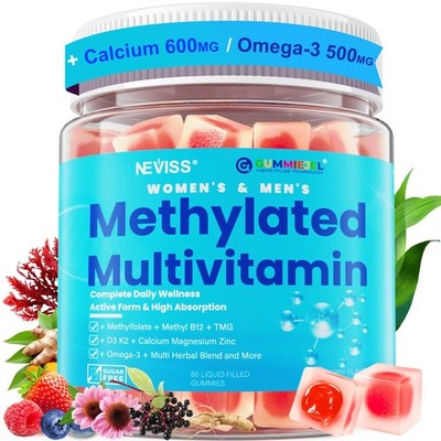 Methylated Multivitamin for Women & Men Gummies w/ Omega3, Calcium, D3 K2, Me...