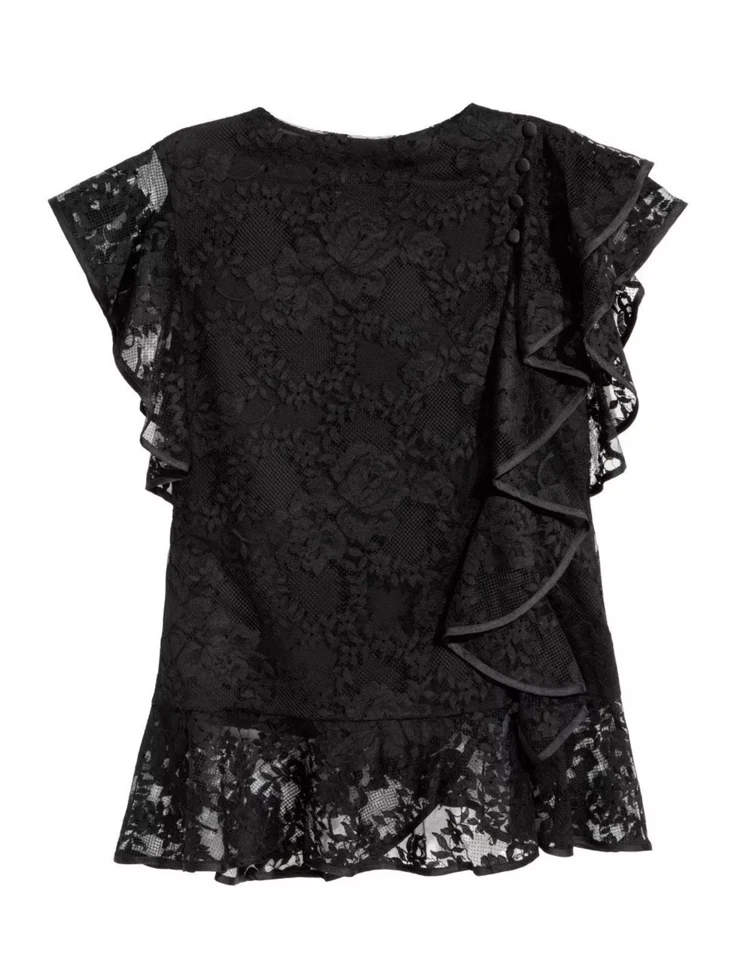 Blusa ERDEM x H&M ENCAJE Volantes Top con Volantes Negra Floral XS Foto 3 de 4