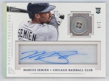 Marcus Semien RC Jersey Button Auto /6 2014 National Treasures Rookie Autograph