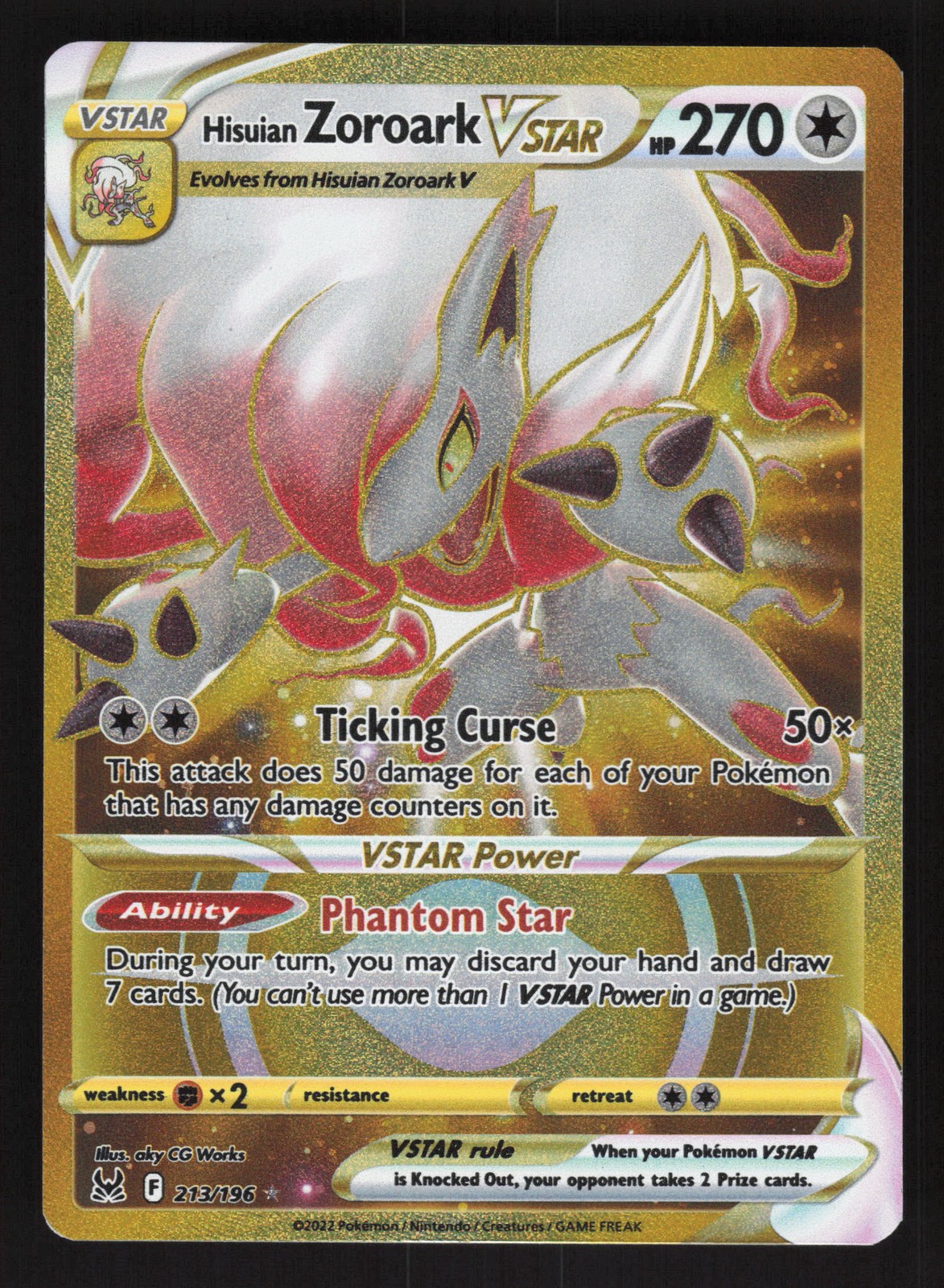 Hisuian Zoroark VSTAR 213/196 Secret Rare Pokemon SWSH11: Lost Origin