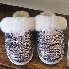 UGG SCUFFETTE FRILL BRONZE TWEED SHEEPSKIN SLIPPERS, WOMEN US 7/ EUR 37  NIB