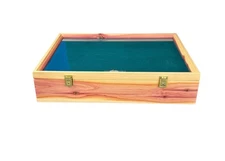 24 x 18 x 5” Extra Thick Cedar Wood Display Case with Glass Top & Green Velvet