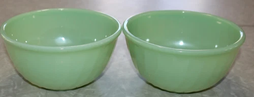 2 Vintage Fire King Jadeite Green 6" Swirl Salad Cereal Bowls