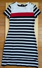 size S CHAPS nice striped mariner-design/look sheath dress with buttons accent