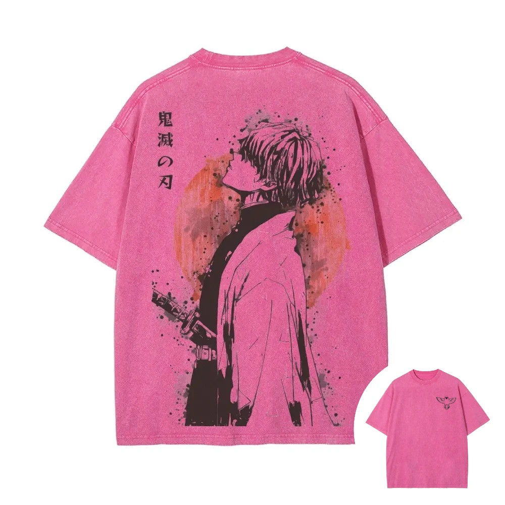 n‪‪❤︎‬s Demon Slayer Zenitsu Agatsuma Acid Wash Graphic T Shirt Anime Back