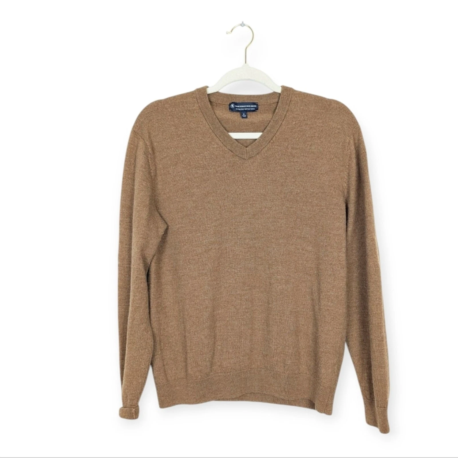 Hart Schaffner Marx Men's Top Tan Extra Fine Merino Wool V-Neck Sweater Size M