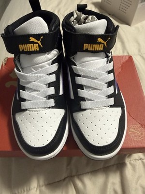 PUMA Rebound V6 Mid AC+ PS Boys Mid Top Sneakers Black/White/Purple 11C