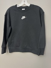Nike Unisex Kids Black Pullover Crewneck Logo Sweatshirt Long Sleeve - Size M