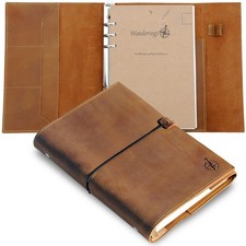 WANDERINGS A5 Leather Binder Planner - Refillable 6 Ring Journal with Inner P...