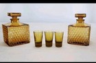 VINTAGE PESTIGE CARVED WOOD CHEST DECANTOR SET — photo 6