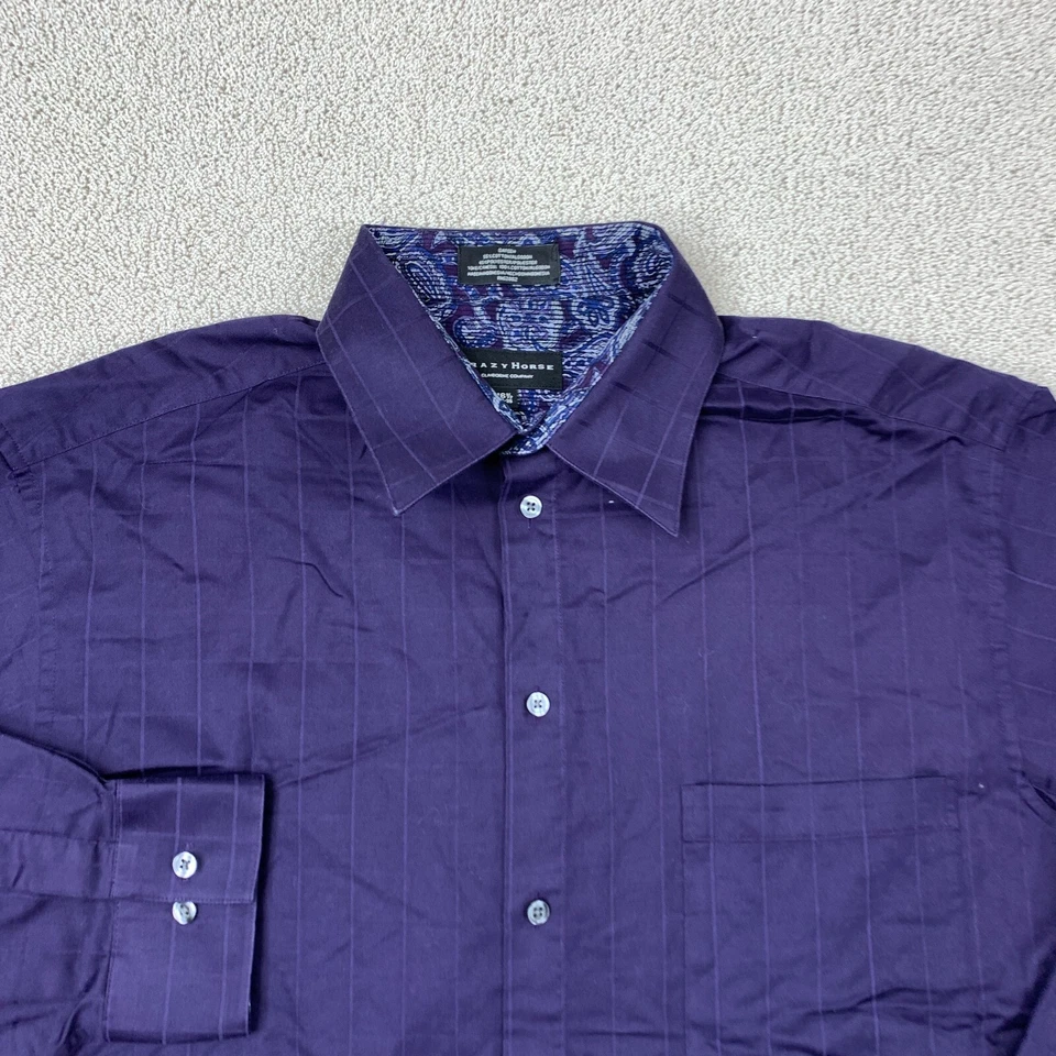 Camisa de vestir de satén Crazy Horse para hombre 16,5 34-35 manga larga púrpura a cuadros Foto 2 de 4