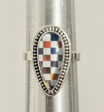 Sterling Silver Solid 925 Checkerboard Ring With Clear Quartz Size 9.75