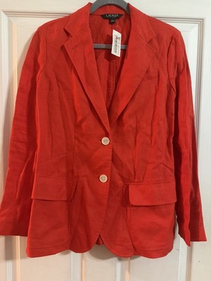 Lauren Ralph Lauren Red 100% Linen Blazer Jacket Size 4 Business Career