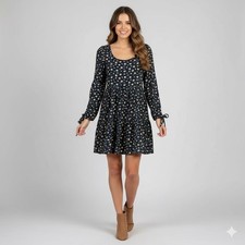 American Eagle Mini Dress Womens XS Navy Floral Tiered Long Sleeve Tie Cuff Boho