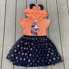 Disney Minnie Mouse Halloween Trick Or Treat Orange Black Dress Costume M 7/8