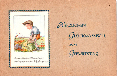 Postcard Birthday - Boy with Watering Can