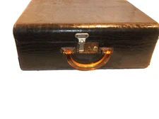 Vintage TRAVEL FAUX ALLIGATOR Hard-Case Amber Lucite Handle Circa 1930's-1940's