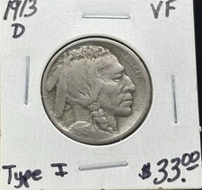 1913-D 5C Type 1 Buffalo Nickel VF