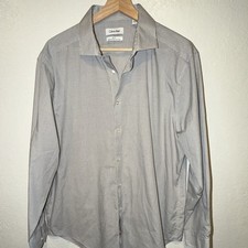 Calvin Klein Slim Fit Non-Iron Gray/White Check Dress Shirt 17.5 32/33