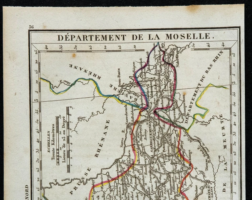 1823 - Moselle - Carte ancienne du département - Metz - Gravure ancienne - Photo 2/3