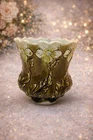 Vintage Art Nouveau Floral Pottery Vase Planter Green Brown Glaze Scalloped Rim