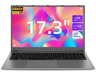 SGIN 17'' FHD Laptop - 12GB RAM + 512GB SSD, Intel Celeron N5095, HDMI Type-C