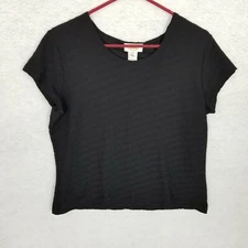 TALBOTS Women's Textured Scoop Neck Cap Sleeve Top ~ Black ~ Size Large