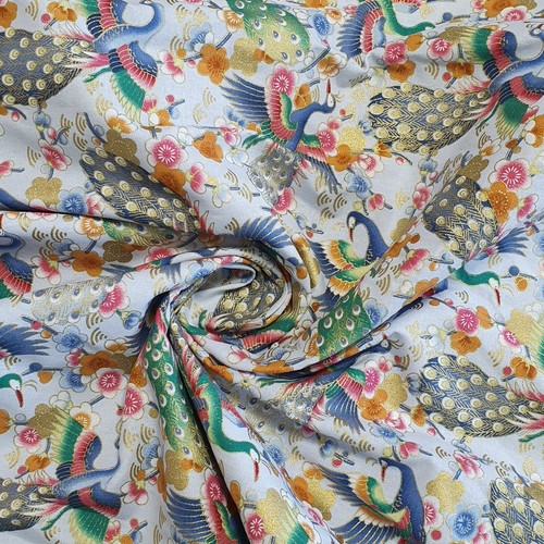 100% Cotton Metallic Gold Foil Japanese Dragon Peacock Quilting Fabric 58" - Picture 6 of 14