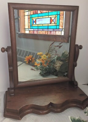 Antique Dresser Table Top Mirror Farmhouse Decor Walnut Wood Vtg Dresser Mirror
