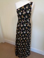 REFORMATION BRAND NEW BLACK AND MULTI ONE SHOULDER MAXI DRESS WITH SLIT - SIZE 8