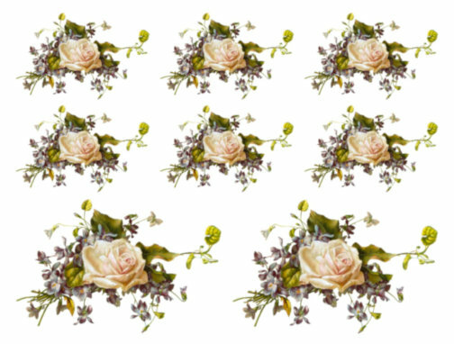 Vintage Image Shabby White Roses and Purple Violets Swag