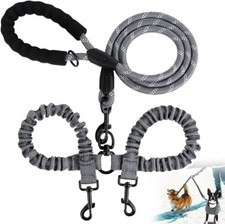Dual Dog Rope Leash 360  Swivel No Tangle Reflective Shock Absorbing Bungee