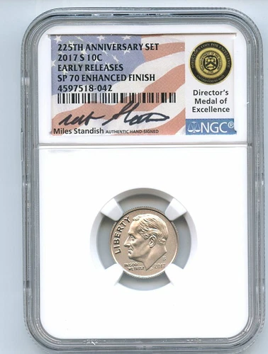 2017 S 10C Roosevelt Dime Enhanced NGC SP70 Miles Standish