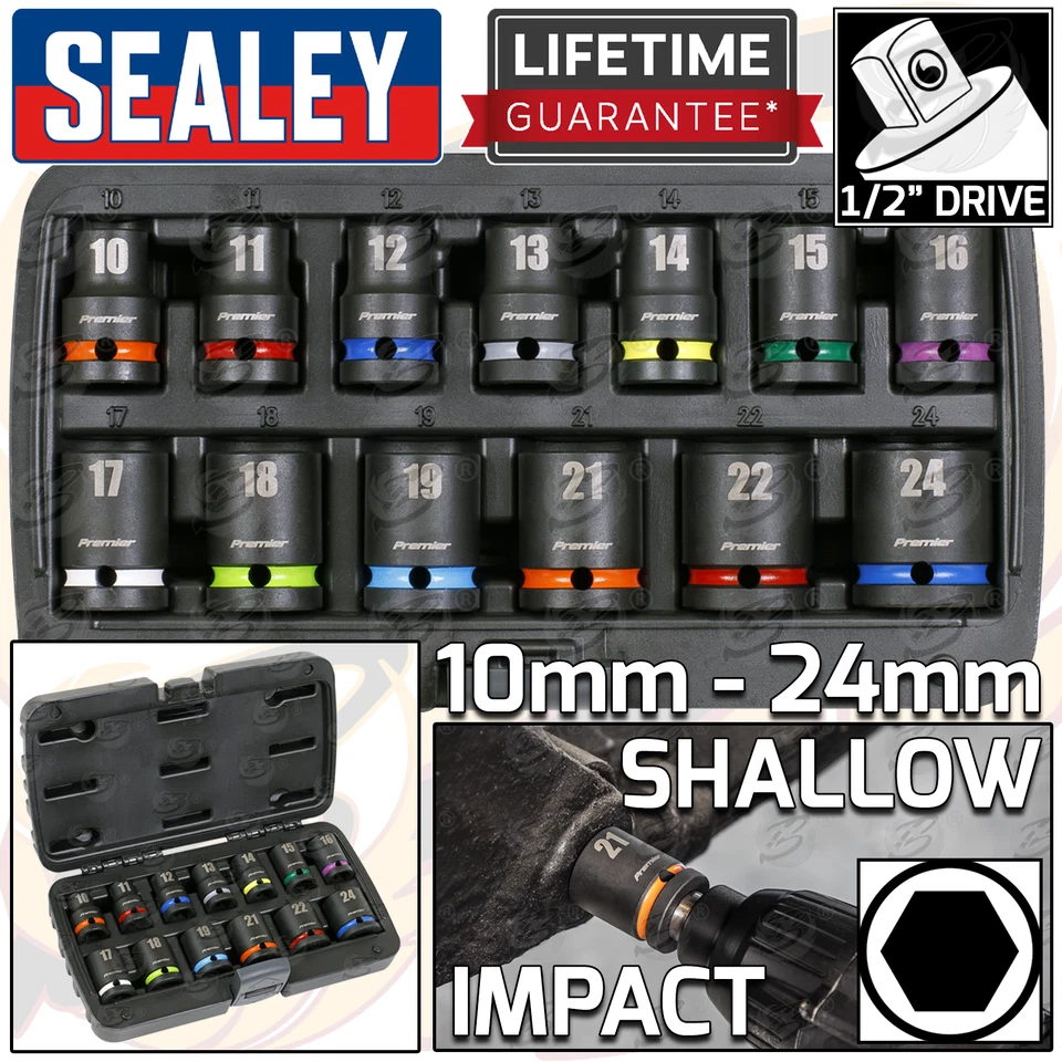 SEALEY DEEP & SHALLOW IMPACT SOCKET Set 1/2"Drive 10mm - 32mm 6pt Hex Socket Set - Image 2 of 4
