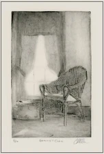 Nostalgic Grandmother's VINTAGE WICKER CHAIR Original ETCHING Signed Print