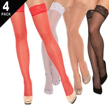 Plus Sheer Lace Top Thigh Highs Womens Size Queen 4-Pack Stockings