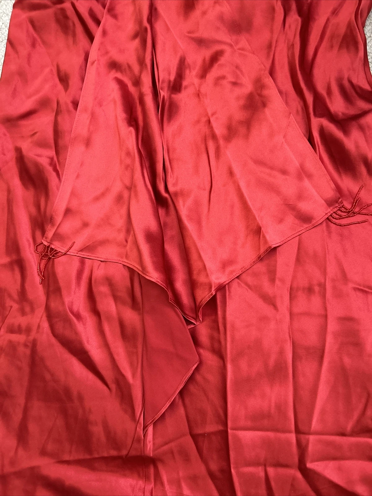 UNDERCOVER Victorias Secret 100% Silk Red Spaghetti Strap Y2K Slip Dress Nightgown Beaded