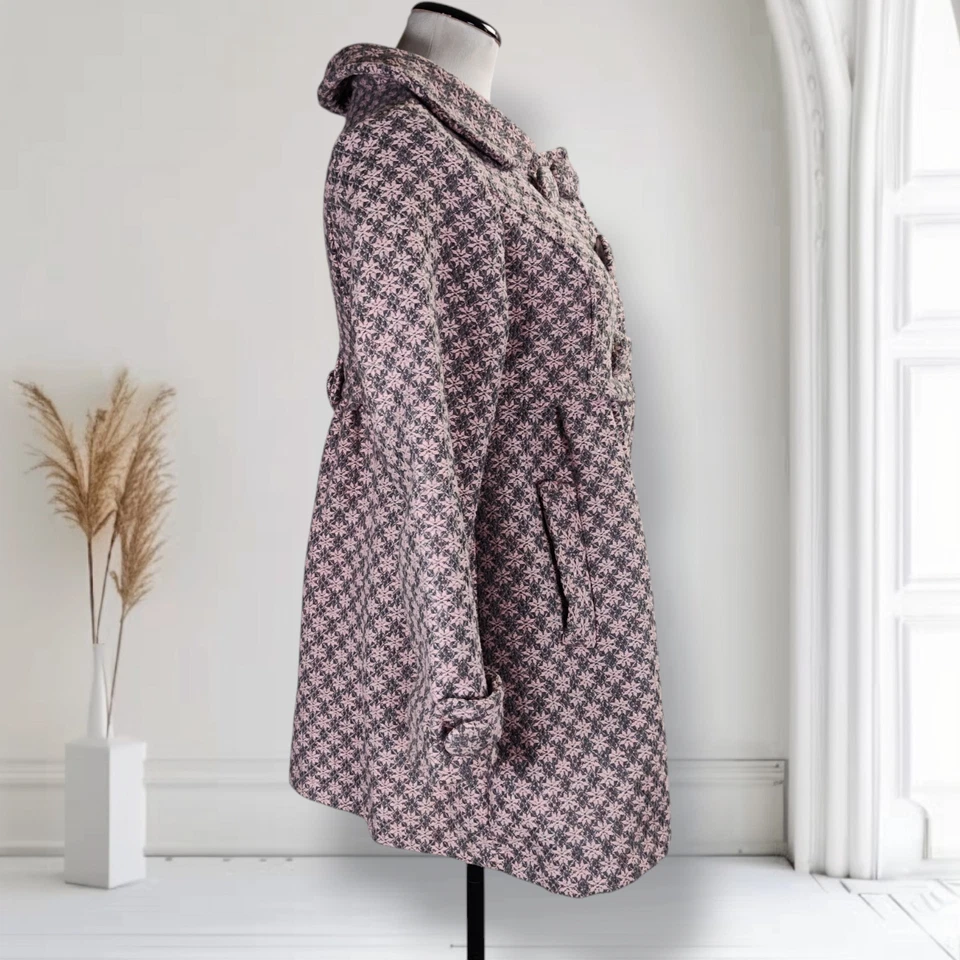 Abrigo Vintage Años 60 Mod Guisante Talla S Rosa Copo de Nieve Tweed Cuello Hecho a Mano Foto 2 de 4