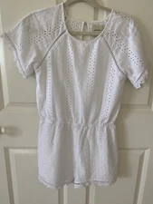 Elevenses S White Eyelet Romper Shorts Jumpsuit Keyhole Back Anthropologie