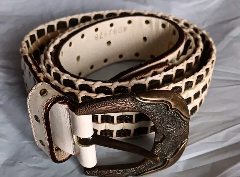 L'HOMME boucle laiton ceinture cuir blanc + traitement des métaux taille 36 