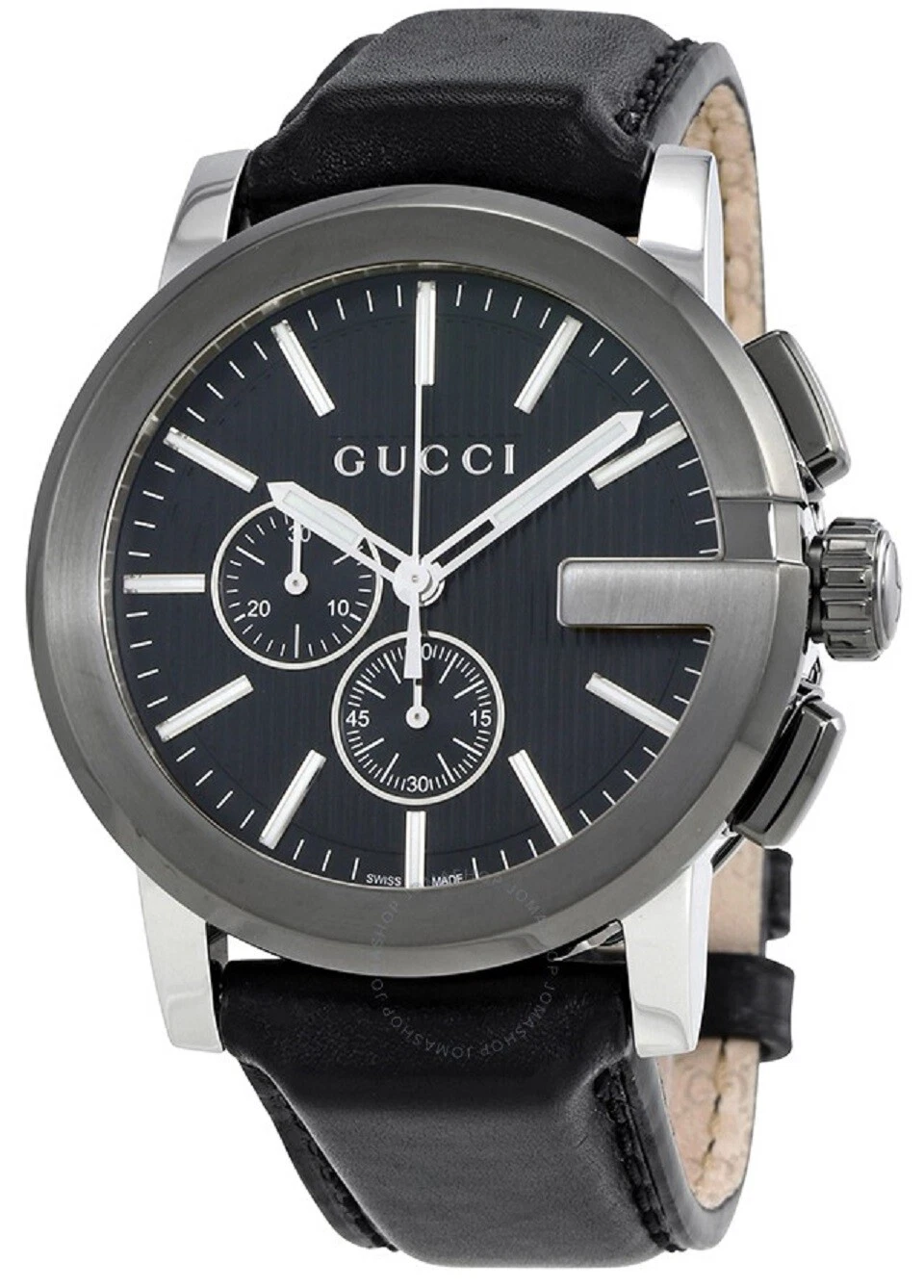 Montre homme Gucci G Chrono chronographe suisse cadran noir cuir noir YA101205 SD