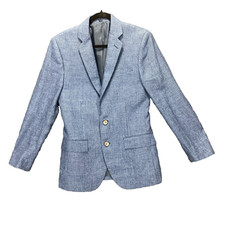 J Crew Thompson LINEN Jacket Blazer 34S Micro Check Blue 2-Button Double Vent
