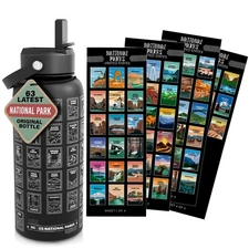 National Parks Water Bottle With Waterproof Stickers Wrap Around- Stainless S...