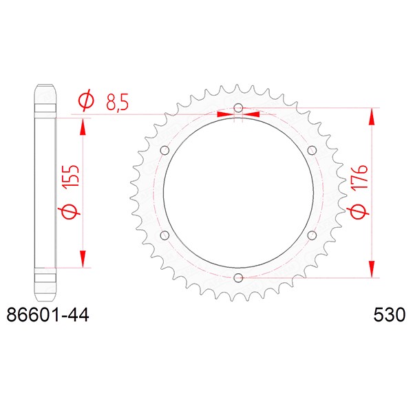 Zahnrad Afam Stahl P530 - Z44 (DIS.86601) Triumph 1050 Speed Triple Rs 18/21-image