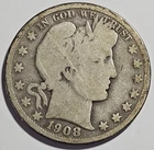 1908-D Barber Half Dollar 50c Coin ~ 90% Silver Coin (A104)