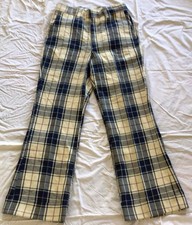 Vtg 70s NOS Farah Pants Mens W32 L30 Plaid Cuffed Bell Bottom Flare Grunge