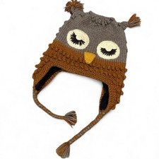 Kid  s Brown Owl Knit Beanie with Ear Flaps