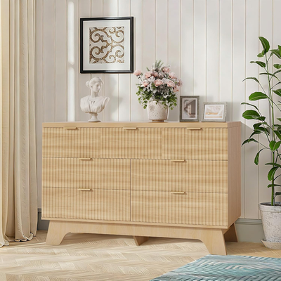 Chic Mid Century 7-Drawer Dresser with Elegant Gold Handles for Stylish  Storage | eBay